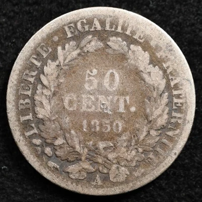 Francia 50 Céntimos 1850A, Moneda, Plata, Inv#G693 Foto 1 de 2