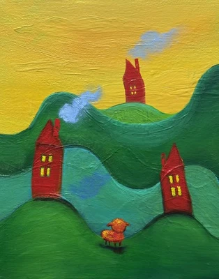 3 casas 1 oveja pintura al óleo original certificado de autenticidad  Foto 1 de 4