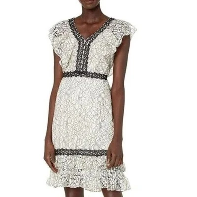 Vestido de encaje Nanette Lepore negro blanco 8 se adapta a 6 Foto 1 de 4