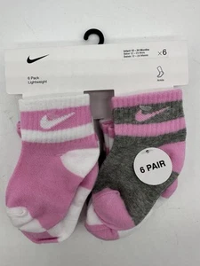 NEW 6 PAIR PACK NIKE NEWBORN LIGHT WEIGHT ANKLE SOCKS 12-24 MONTH PINK MULTI - Picture 1 of 4