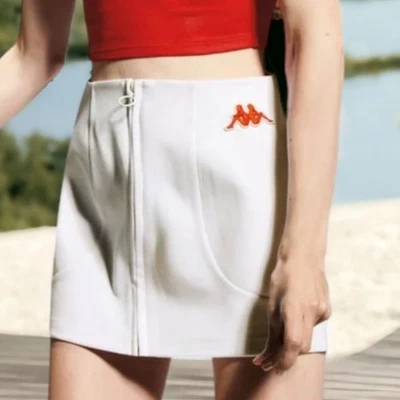 Minifalda Zara Kappa Blanca Roja Cremallera Frontal Verano Mediana Nueva con Etiquetas Colegial Foto 1 de 4