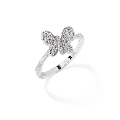 anello farfalla argento 925 anallergico rodiato amen zirconi misura 12 regalo - Immagine 1 di 3