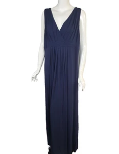 Maxi Vestido TART Azul Medianoche Tejido Jersey Cuello en V Cintura Imperio Con Cordones Espalda talla 2X - Imagen 1 de 3