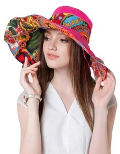 Women's Foldable Floppy Reversible Travel Beach Sun Visor Hat Wide Brim UPF 5... - Picture 1 of 9