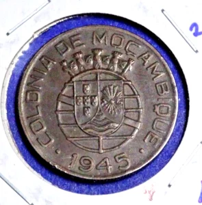 MOZAMBIQUE/PORTUGAL 1945 (1) ESCUDO "U-GRADE" KM 74 BRONZE (XF-AU) #4 - Picture 1 of 2
