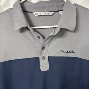 Polo de golf Travis Mathew para hombre L grande gris azul manga corta elástico clásico - Imagen 1 de 5