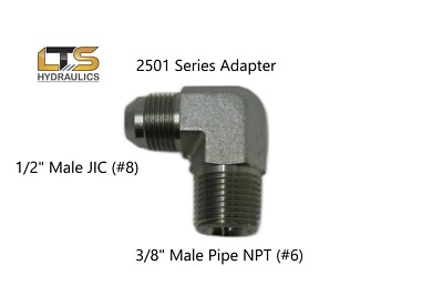 2501-08-06 Adaptador 1/2" Macho JIC 37° x 3/8" Macho Tubo NPT 90° Codo Foto 1 de 4