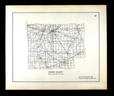 Mapa de carreteras de la autopista Ohio 1910 condado de Huron nuevo Londres Norwalk Bellevue Monroeville Foto 1 de 4