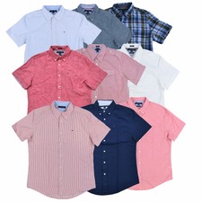 Tommy Hilfiger Camisa Masculina Manga Curta botão para cima Botão No Custom Slim Novo com etiquetas Novo