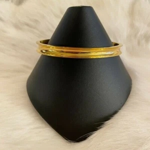 Modernist Bangle Bracelet Gold Tone Metal Elegant Minimalist Open Cuff 7337 - Picture 1 of 9