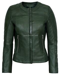Ladies Real Leather Jacket Green 100% Lambskin Classic Fashion Designer 5328
