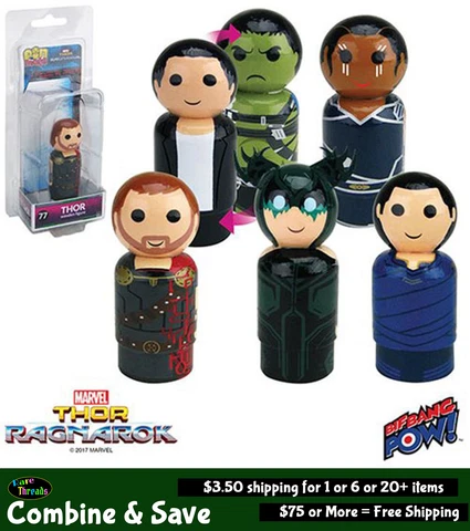Thor Ragnarok Pin Mate Wooden Figures, Loki, Hulk, Bruce Banner, Hela, Valkyrie Cover