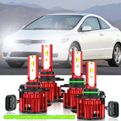 4x 9005 9006 LED Combo headlight Bulbs 2Side High Low Beam Kit Xenon Super White - Image 1 of 4