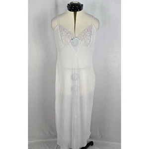 Valerie Stevens Slip Dress Women's L White Pink Floral Crochet Maxi Sleeveless - Picture 1 of 16