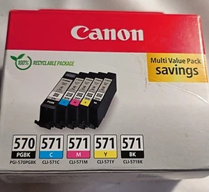 Canon PGI-570/CLI-571 Ink Cartridges 5 Pack Black Cyan Magenta Yellow PGBK Used - Afbeelding 1 van 5