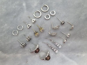 Job Lot Vintage Modern Solid Sterling Silver Jewellery Earrings Hoops Studs Drop - Picture 1 of 16