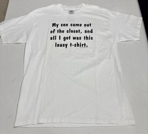 T-shirt vintage anni 90 Don’t Panic punto singolo mio figlio è uscito dall’armadio taglia L - Foto 1 di 11