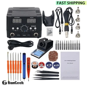 8582D 750W 2 in 1 Hot Air Gun & Soldering Iron Station Set Sleep 2 Display - Picture 1 of 8