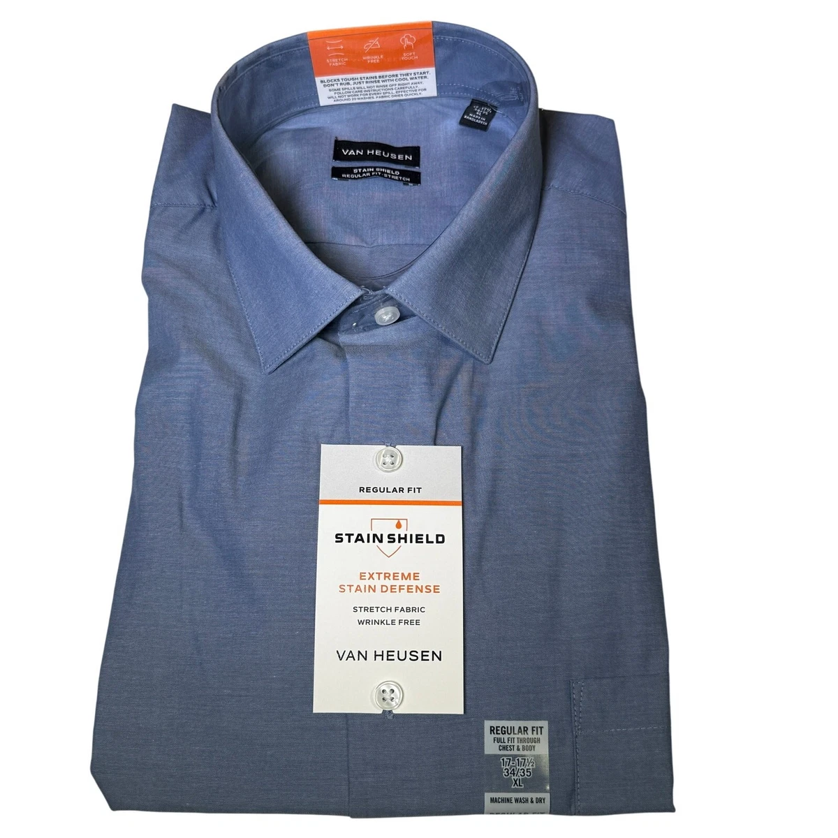 Van Heusen Men's Regular Fit Flex Collar Dress Shirt – Stretch Fabric, Wrinkle-Free, Royal Blue, 16 Neck 34-35 Sleeve