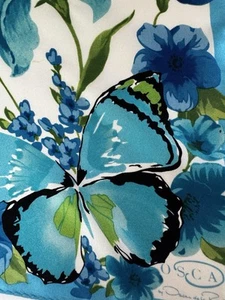 OSCAR de la RENTA 100 % Seide 21” x 21” Schmetterlinge & Blumen blau & weiß Vintage - Bild 1 von 9