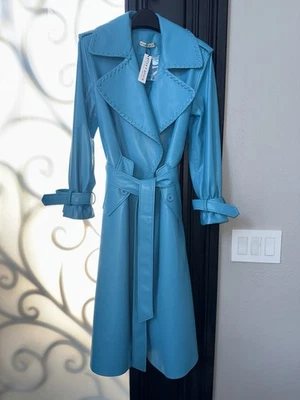 Gabardina para mujer Alice & Olivia de cuero azul nueva con etiquetas ¡nueva $900! Foto 1 de 4
