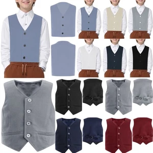 Kids Children Boys V-neck Sleeveless Button Closure Gentleman Formal Suit Vest - Picture 1 of 83