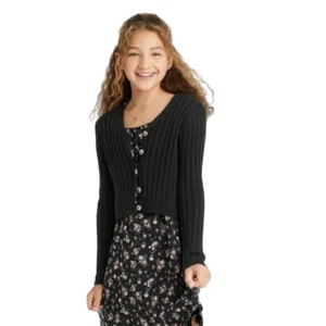 Girls' Cropped Cardigan Sweater - art class Black Size L - Picture 1 of 2