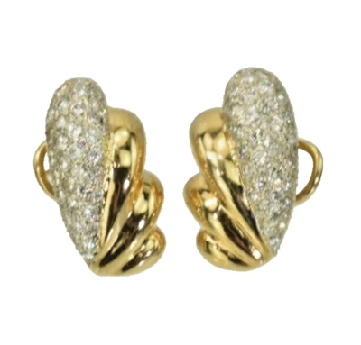 14k Solid Gold Natural Diamond Pave' Clip Post Earrings Vintage 1970s? - Image 1 of 4