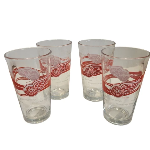 Set of 4 NHL Detroit Red Wings Pilsner 16 oz Glasses Hockey Bar Ware NOS Cover