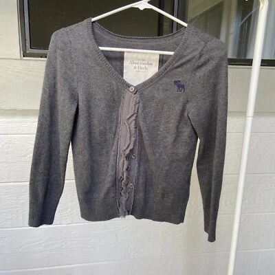 Suéter Abercrombie Fitch Mujer Pequeño Gris Cárdigan Abotonado Cuello en V Manga Larga Foto 1 de 4