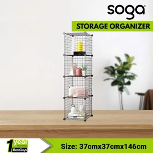 SOGA DIY Shelf 4 Tier Cube Bag Shoes Storage Organiser Portable Foldable Black - Picture 1 of 10