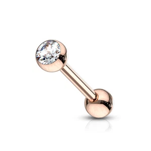 Rose Gold 3mm Clear Press Fit Gem Ball Tragus Helix Ear Cartilage 16G 1/4" - Picture 1 of 1