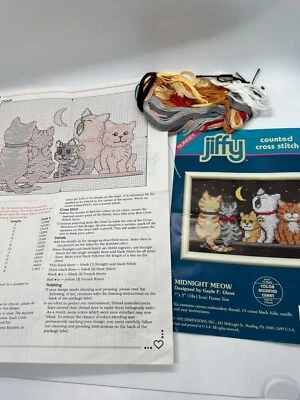 Kit de costura Jiffy Stitchery 1992 vintage Sunset Designs maullido de medianoche 5X7 gatos 1558 Foto 1 de 4