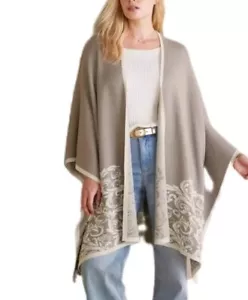 Soft Surroundings Tapiz Brilliant wrap taupe sparkle scroll topper shawl OS NWT - Picture 1 of 12