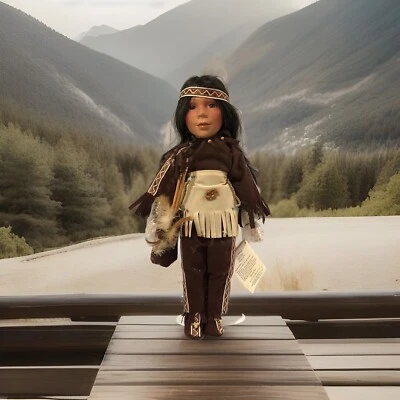 "De colección Oso Corredor Nativo Americano 16"" Crowne Porcelana Fina Coleccionista Muñeca Soporte" Foto 1 de 4