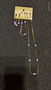 NEW VTG 3 Piece Purple/Gold Jewelry Set Bracelet/Necklace/Earrings FREE SHIPPING - Picture 1 of 7