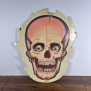 Vintage Beistle Die Cut Flaming Flames Skull Head Halloween Decoration USA 15" - Picture 1 of 8