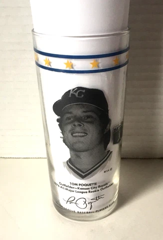 MLB 1977 Tom Poquette SOUVENIR DRINKING GLASS Kansas City Royals Cover