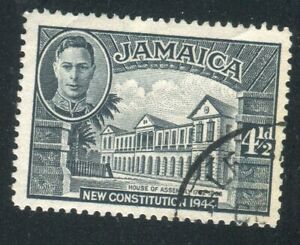 Jamaica SG137 1945-46 KGVI New Constitution 4.5d slate  p12.5 used