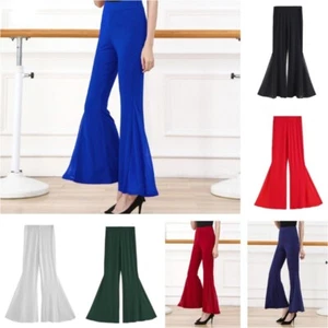 Women Modal Flare Pants Bell Bottom Trousers High Waist Dance Yoga Latin - Picture 1 of 19