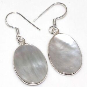 Sterling Silver Natural MOTHER OF PEARL Dangling Earrings Bold ChunKY Hand Made