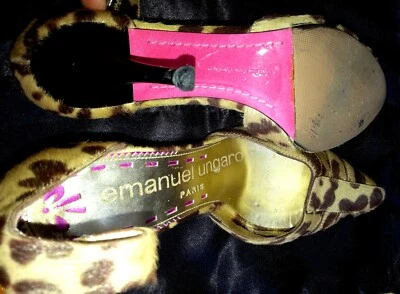 Sandalias de aguja enjauladas EMMANUEL UNGARO con correa para el tobillo y pelo de becerro estampado animal talla 8  Foto 1 de 4