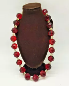 ANTIQUE ART DECO FACETED CHERRY AMBER GLASS & OTHER BEADS NECKLACE 16" LONG - Picture 1 of 5