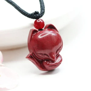 Zinnober Fuchs Anhänger Rot Mann Schmuck Halskette Charms Natürliche Energie Mode - Bild 1 von 8