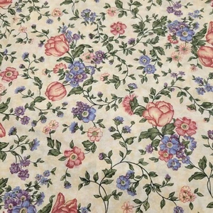 Cranston Floral Blue Green Pink Cotton Fabric Colorful 4 Yards x 44 Inches Wide - Picture 1 of 4