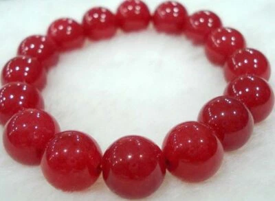 Natural 6/8/10/12/14mm Red Jade Round Gems Beads Elastic Bracelet AAA 7.5 Inches - Image 1 of 4