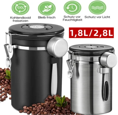 2,8L Edelstahl Kaffeedose Luftdicht Vorratsdose Kaffeebohnen Behälter Aromadose. - Bild 1 von 4