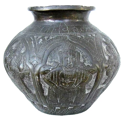 India antigua pátina cobre ritual ceremonial figurativo recipiente de agua/jarrón Foto 1 de 4