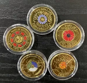 Australian $2 UNC collection 2 Dollar 2018 - 2020 5 Coins World War 2 Armistice - Foto 1 di 3