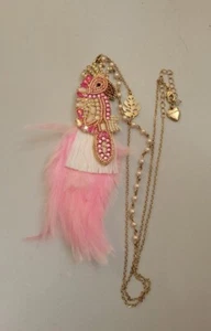 Signed Betsey Johnson Vintage  Pink parrot welcome 2 the jungle Pendant Necklace - Picture 1 of 5
